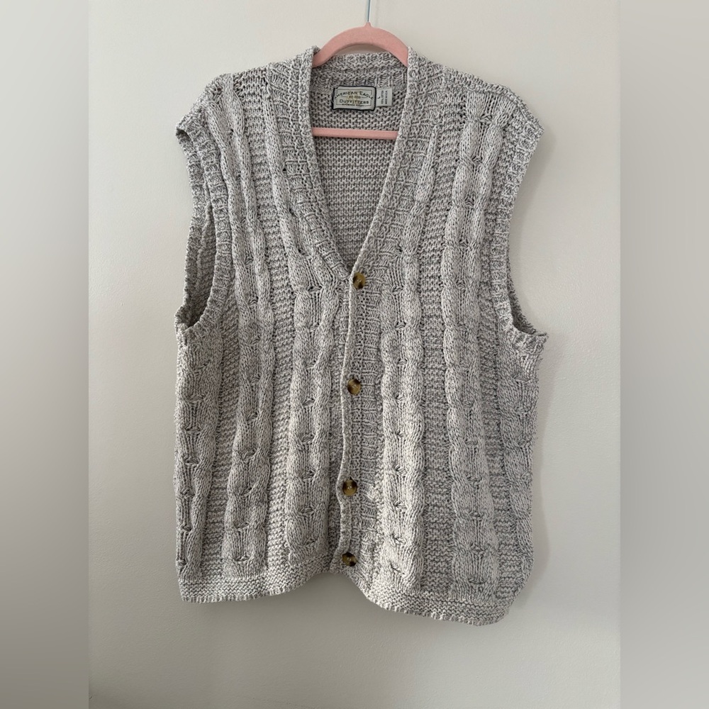 Vintage 90s American Eagle Cable Knit Sweater Vest Grey Large 100% Cotton